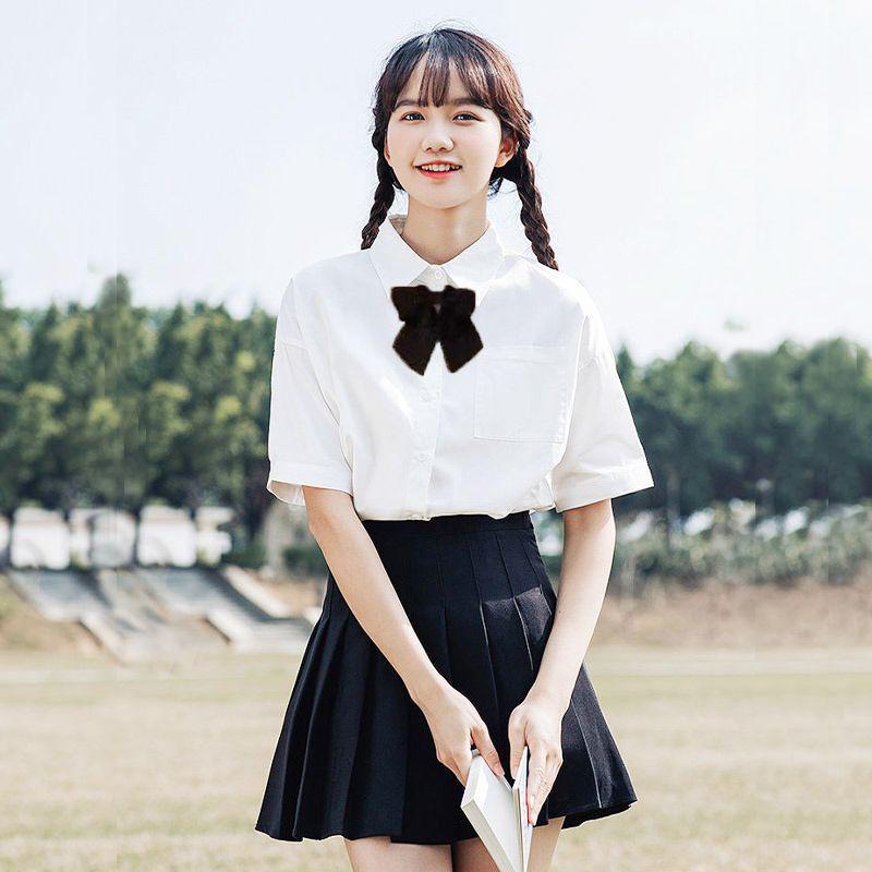 Women's White Short-Sleeve Bow Blouse - Sweet Chic JK Uniform Style