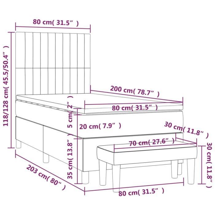 3137273 vidaXL Lit à sommier tapissier avec matelas Taupe 80x200 cm Tissu