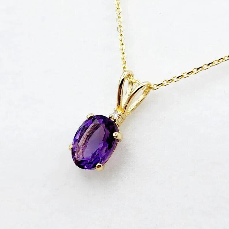 Colier cu pandantiv ametist Bijuterii din piatră de naștere din februarie pentru ea, piatră prețioasă violetă