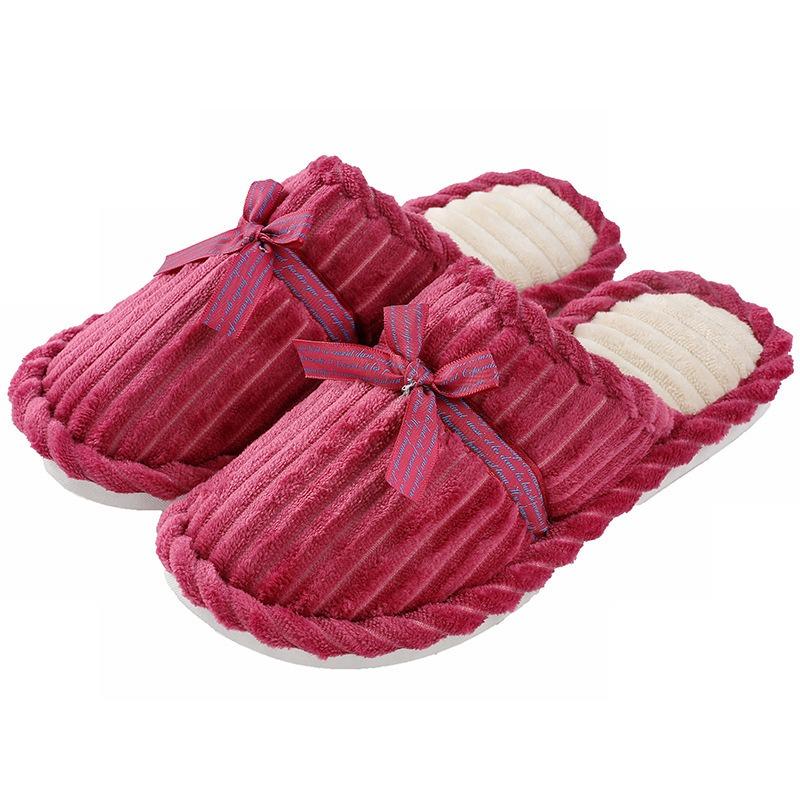 Bow cotton slippers women and men winter couples home non-slip fluffy warm floor mop corduroy slippers
