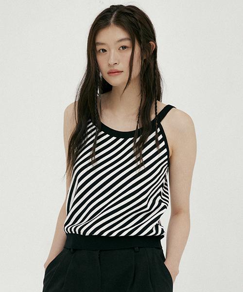 Lingseoul Striped Bias Knit Sleeveless-Black