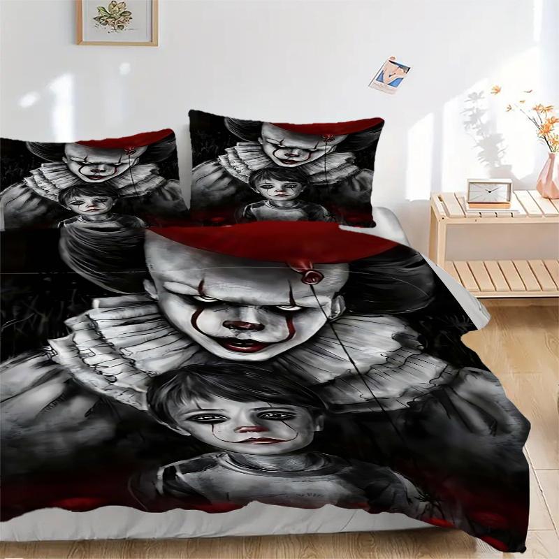 3pcs Creepy Clown Bedding Set, 1 Soft Quilt Cover + 2 Pillowcases, Machine Washable, Suitable for All Seasons
