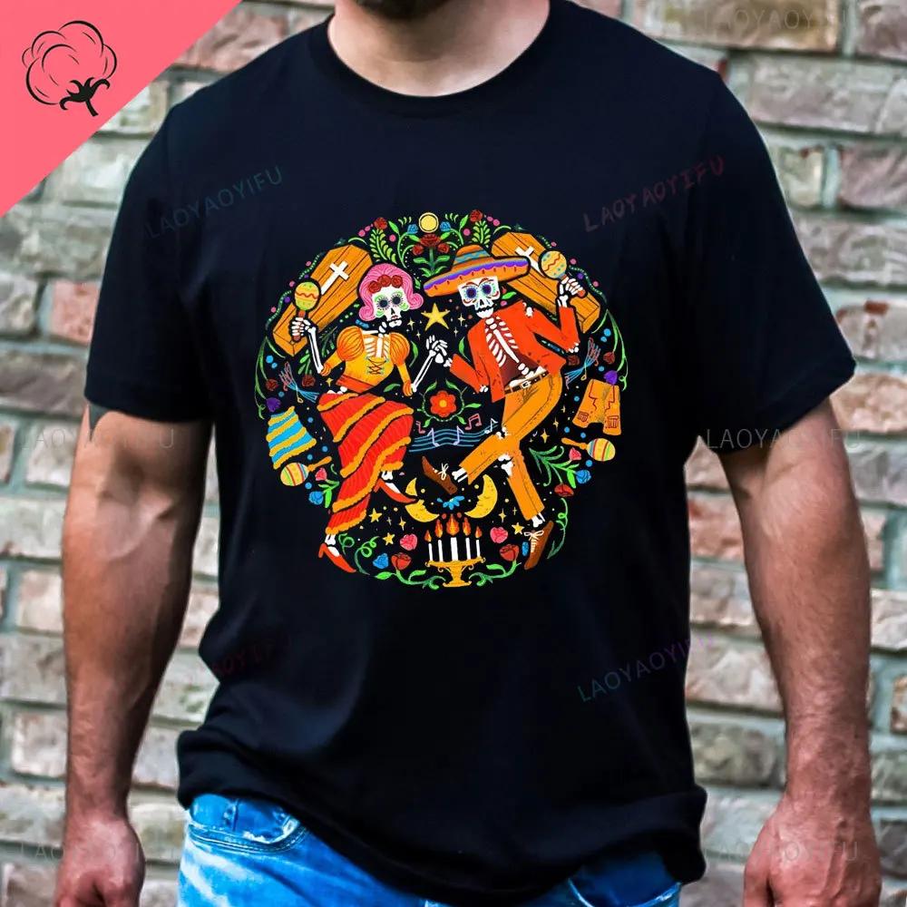 Dia De Los Muertos Skeleton Ride Dinosaur Boy Unisexs Mexican Party Tshirt  Unisex Women Clothing Graphic T Shirts Cotton Tee Tops