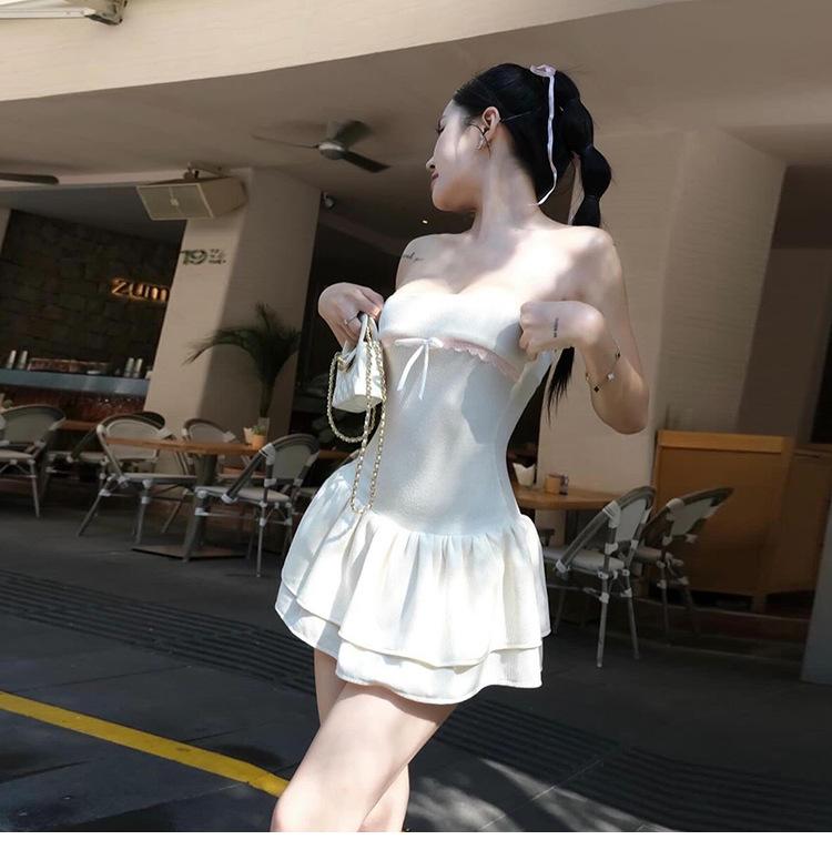 KLIOU Can Be Sweet or Salt, Age-reducing Lace Edge Bow Tube Top Dress, Women's Waist and Thin Hot Girl Tutu