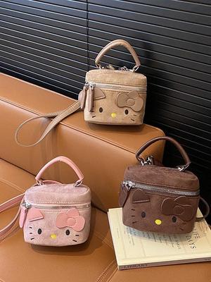 Dětská Crossbody Kabelka s Vyšívaným Kresleným Koťátkem a Peněženkou - Roztomilý Podzimní/Zimní Doplněk pro Dívky