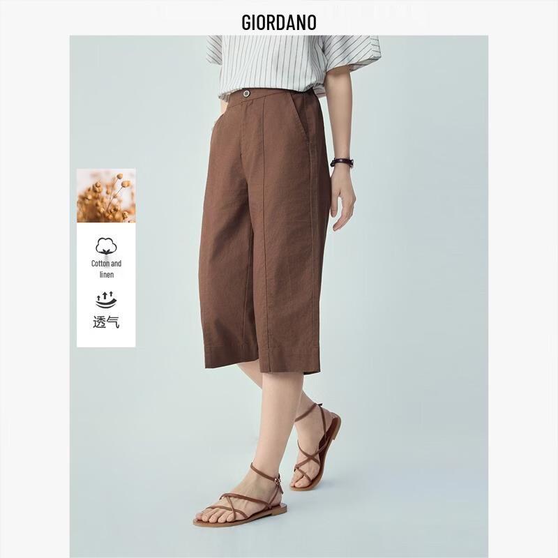 Giordano Women s Cotton Linen Straight Leg Cropped Pants M