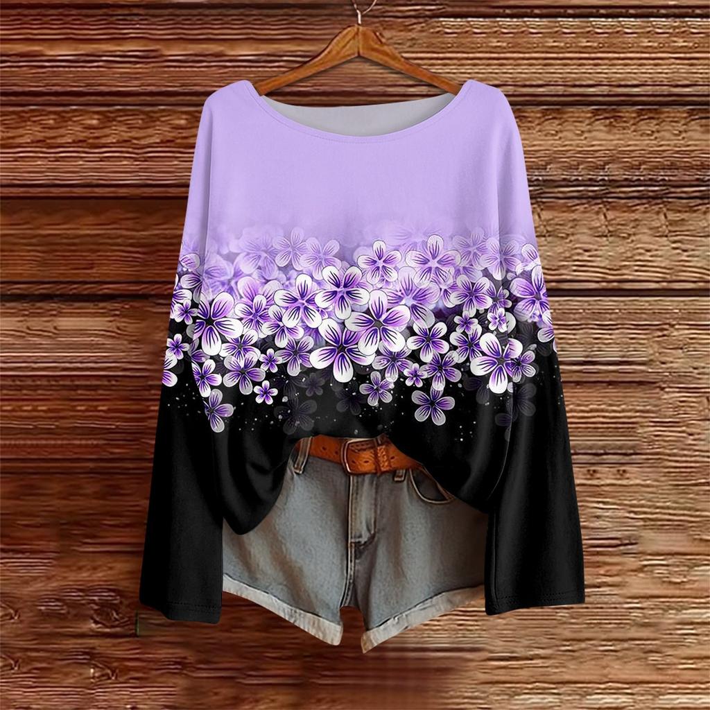 Long Sleeve Shirts For Women Print Graphic Tees Blouses Casual Plus Size Basic Tops Pullover