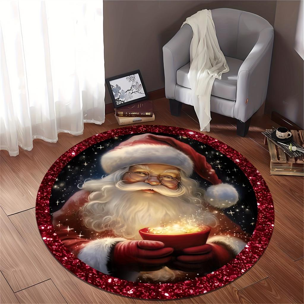 Luxurious Christmas Santa Claus Pattern Round Shape Floor Mats Kitchen Hallway Runner Rug Bedroom Living Room Soft Carpet Non-slip Area Rug