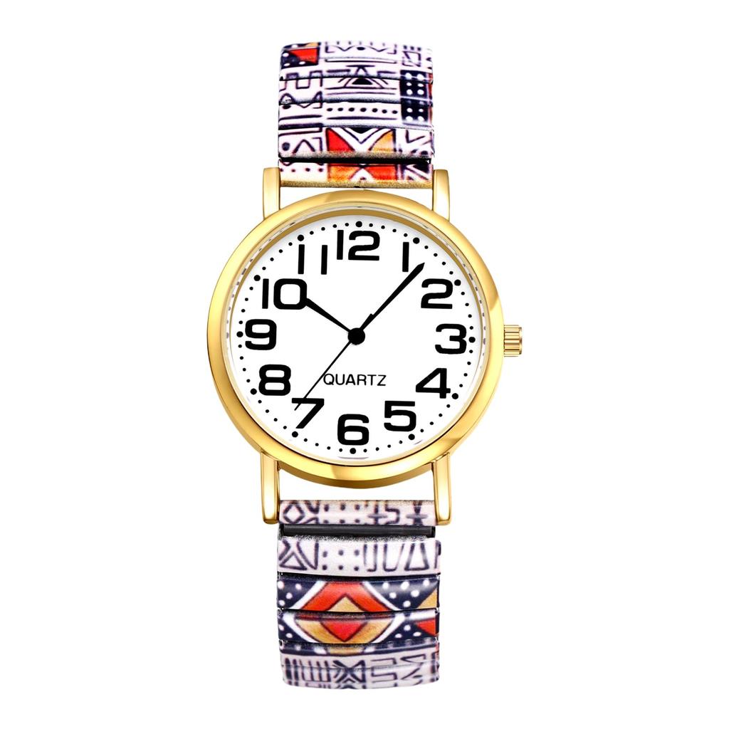 Bohemian Watch with Elastic Strap and Arabic One Size Fits Floral Waterproof Quartz Watch with Stretchable Stainless Steel Analog Colorful Ethnic