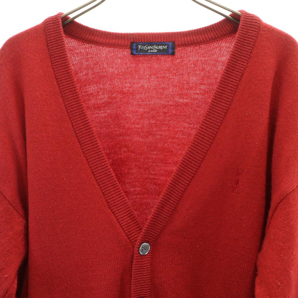 YVES SAINT LAURENT 90s Old Long sleeve V neck knit cardigan L Red Women Used