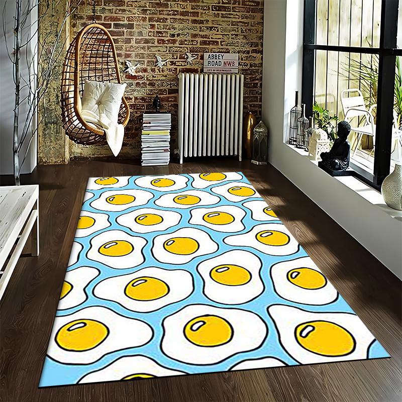Cartoon Fried Egg Pattern Carpet with Yellow and Blue Color Design Suitable for Use As an Anti-slip for Living Room Bedroom Sofas