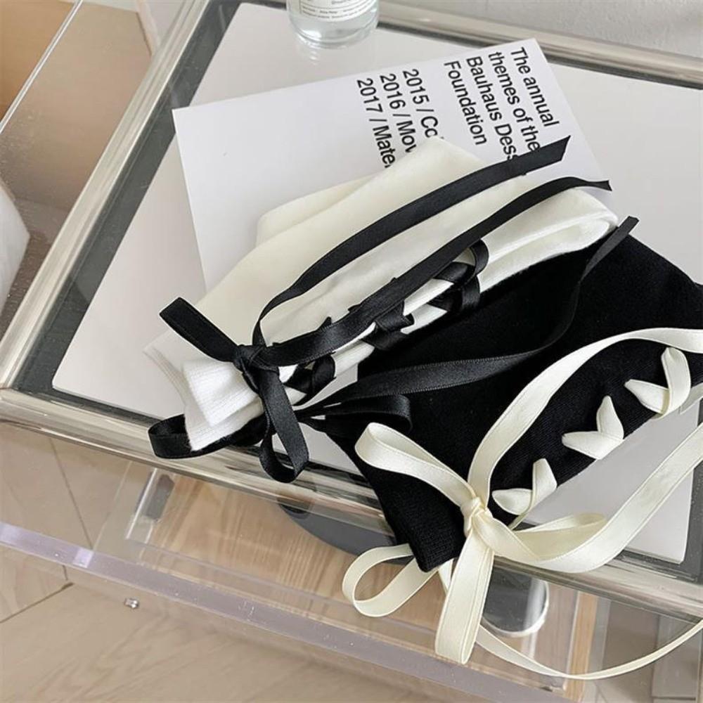Thickened Thermal Floor Socks Cotton Strap Bow Tie Stockings for Leather Shoes Collocation