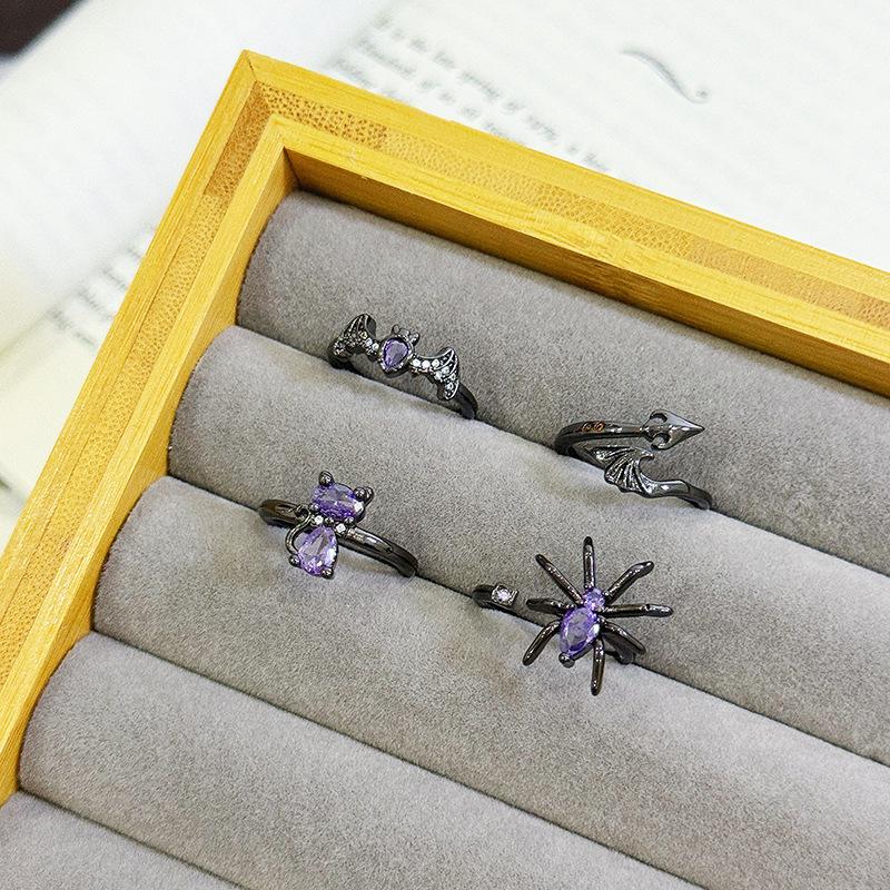 Halloween Dunkle Persönlichkeit Retro Zirkon Spinne Kätzchen Fledermaus Öffnungsring Nische Hip Hop Street Ring