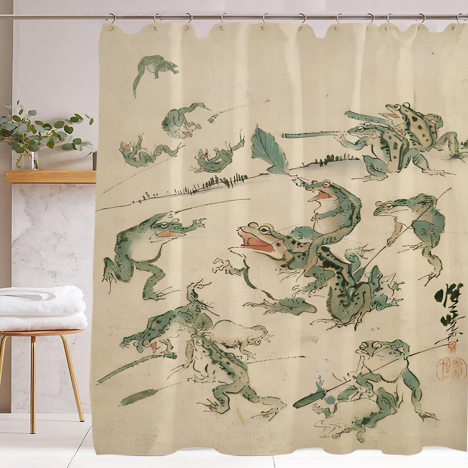

indifferent frog shower curtain ink cute funny asian style traditional waterproof fabric shower curtain cool bathroom W90xH180cm