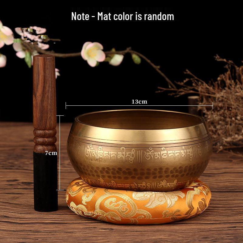 Handmade Nepal Singing Bowl with Six-Syllable Mantra for Yoga, Meditation, and Sound Healing - Calming Bronze Buddhist Bowl for Ear Cleansing.