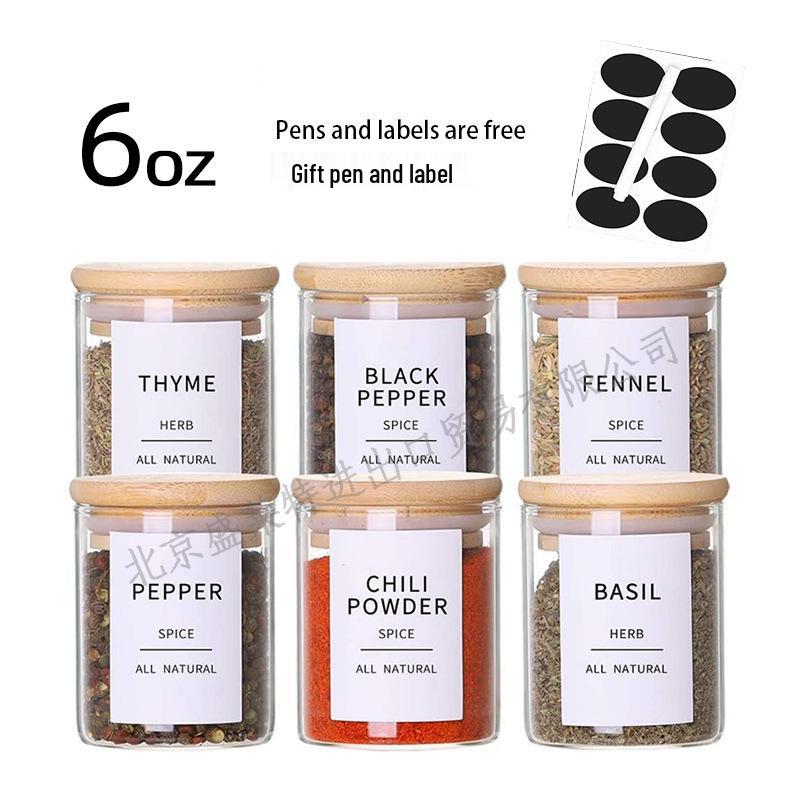 6-Piece Cross-Border High Borosilicate Glass Jar Set with 6oz Bamboo Lids and Labels