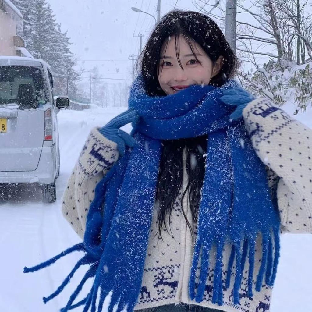 Solid Color Atmosphere Scarf Girls Winter New Korean Version Student Versatile Thickened Macaron Color White Scarf Tide