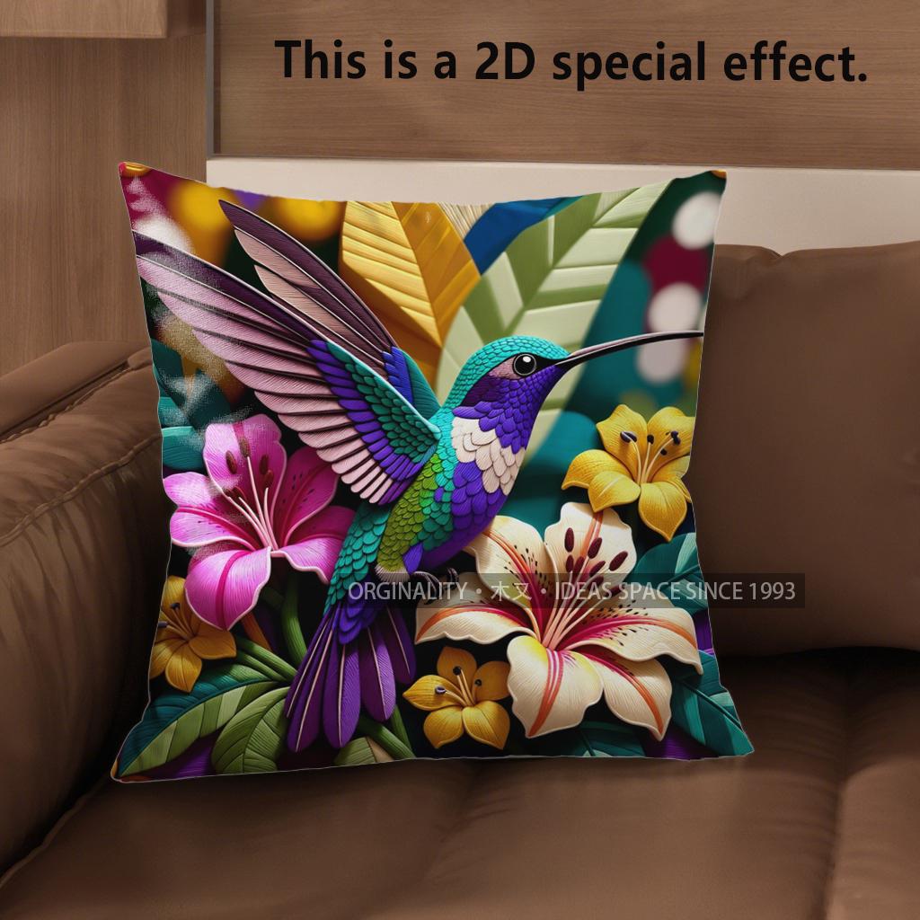

2D Hummingbird Tropical Floral Throw Pillow Covers Pattern Cushion Cover Suitable For Sofa Bedroom Car Pillow Cover 40x40cm