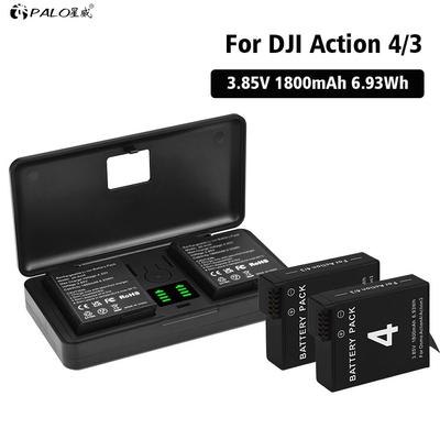 PALO 1800mAh Battery for DJI Osmo Action 4 Battery+LCD Dual Charging Box for DJI Action 3 Action 4 Sports Camera Accessories