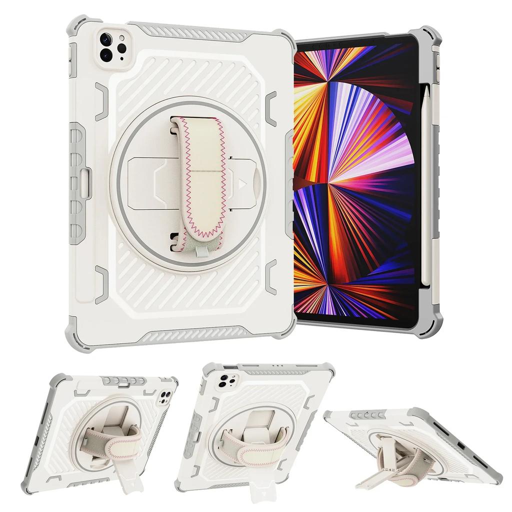Case for IPad Pro 12.9 Air 11 13 2024 360 Kickstand Hand Strap Pencil Holder Cover IPad A16 11th 10.9 7 8th 10.2 Mini 4567 Funda