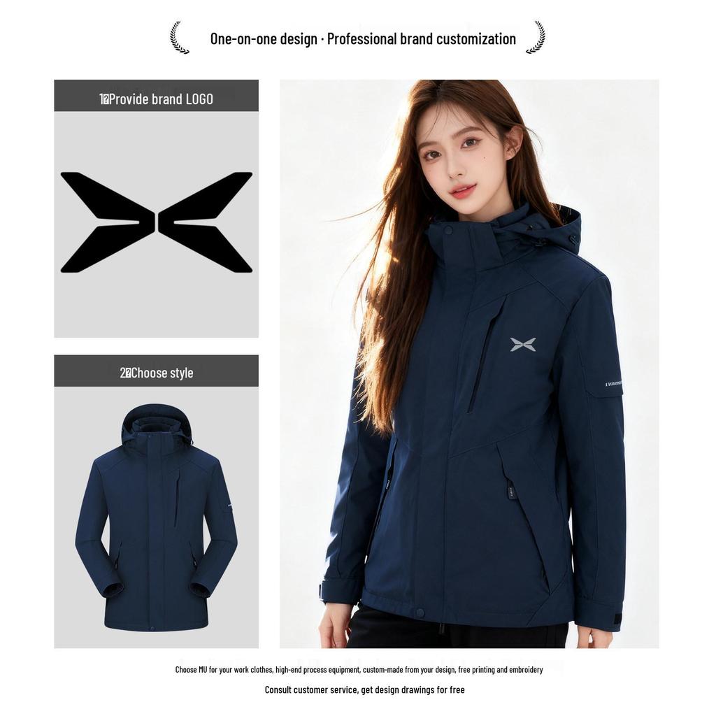 Fleece-Lined Waterproof Outdoor Shell Jacket with Logo: Autumn/Winter Work Uniform, 3-in-1 Design