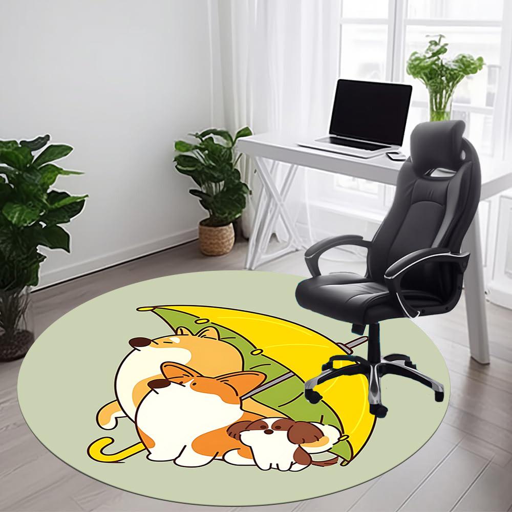 1pc Umbrella Dogs Office Round Area Rug, Under Office Chairs Bedroom Living Room Home Decor, Room Deco