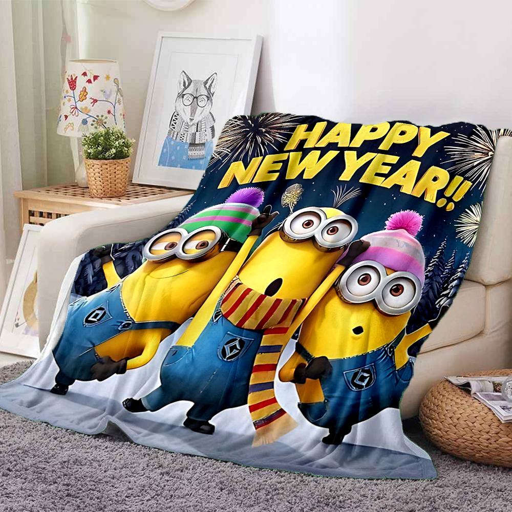 1Pc Christmas Minions Celebration Blanket Soft And Comfortable Casual Warm Camping Travel Christmas Halloween Gift M91748