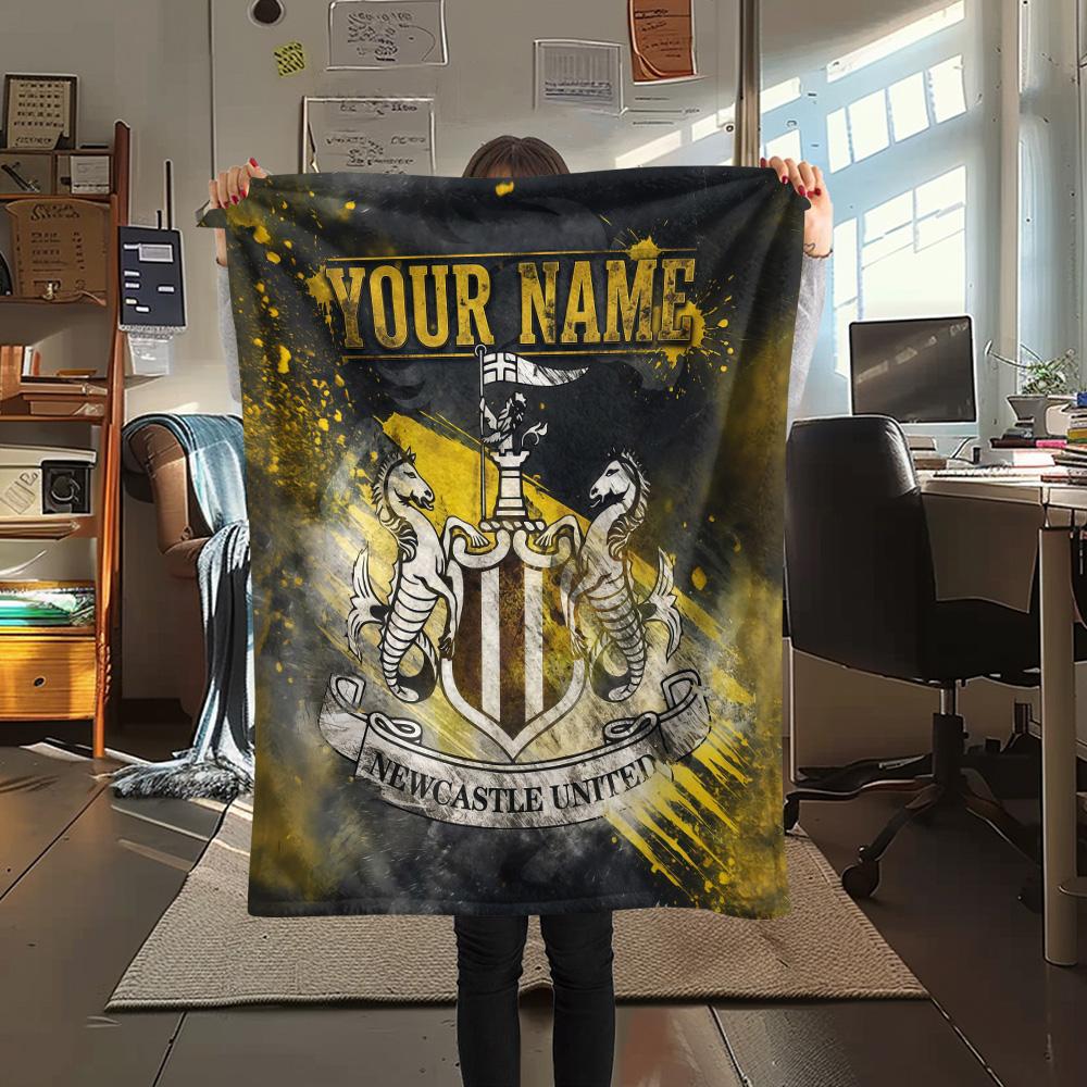 Custom Name Newcastle United Flannel Blanket, High Quality Comfortable for All Seasons, Home Decor, Warmth and Comfort