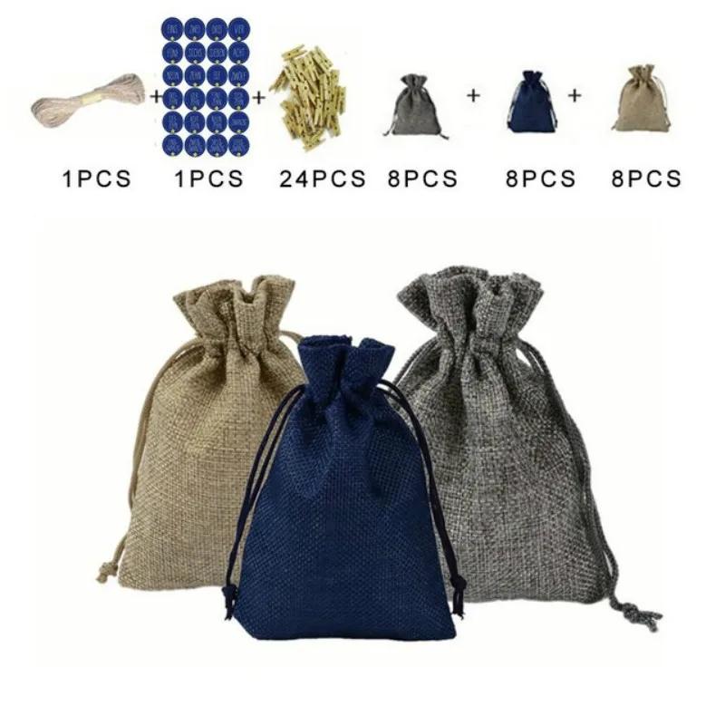 Christmas Gift Bags Calendar Countdown Jute Bag Advent Calendar Christmas Gift Bag Candy Storage Pouch DIY Christmas Gift Bag
