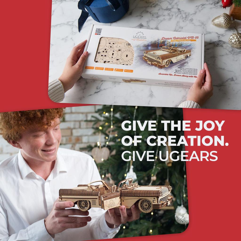 Ugears Dream Cabriolet VM-05 Wooden Block DIY Puzzle Building Toy for Imagination and Creativity (Product Code: 70073)