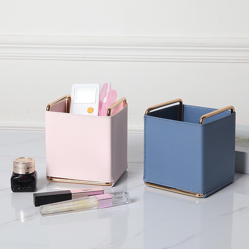 Porte-cosmétiques et télécommandes en cuir nordique: Rangement de bureau simple pour ornements et stylos.