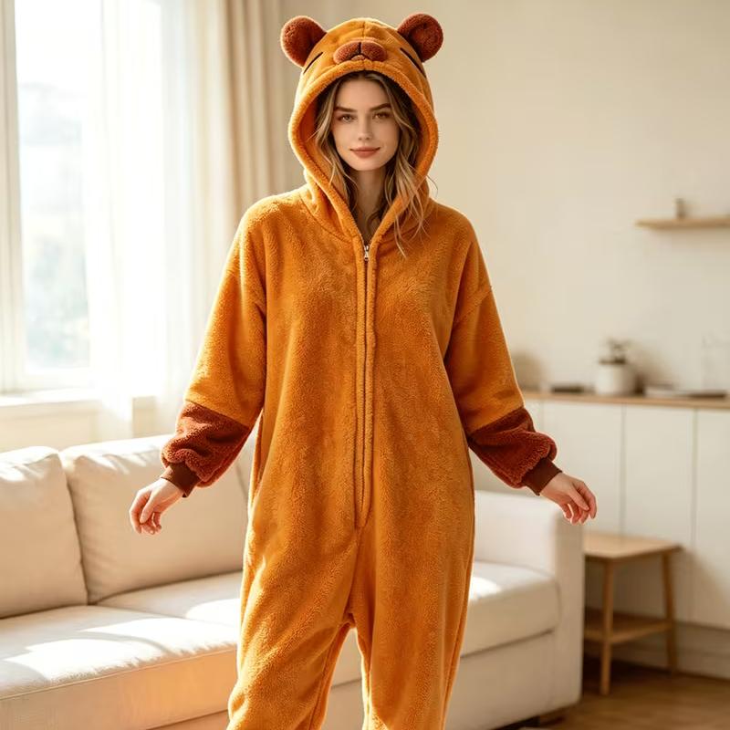 Unisex Onesie Capybara Kigurumi Adults Fleece Anime Pajamas Homewear Christmas Halloween Cosplay Costume Jumpsuit