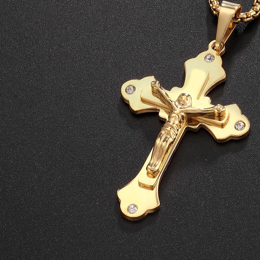 2026 Fashion Trend Men's Jewelry Accessories Flat Joint Necklace Set Diamond Cross Pendant Jewelry