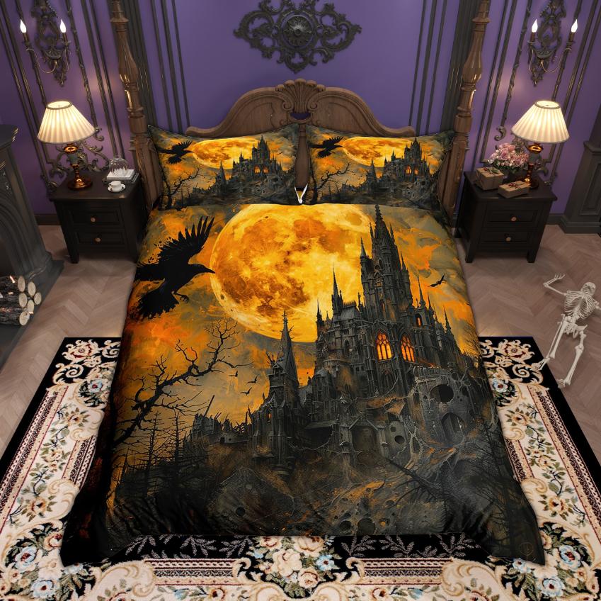 Homewish Magic Witch Duvet Cover Set Halloween Pumpkin Bedding Set Festival Theme Quilt Cover Set