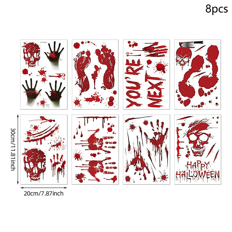 Halloween Blood Handprint Skull Wall Sticker Pvc Bedroom Background Decoration Horror Self-Adhesive Wall Sticker