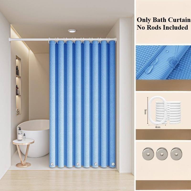 

(No Pole) Bathroom Waterproof Fabric Shower Curtain Shower Partition Hanging Curtain Bathroom Screen for Privacy Quick Drying (Blue,80x180cmOnlyCurtain)