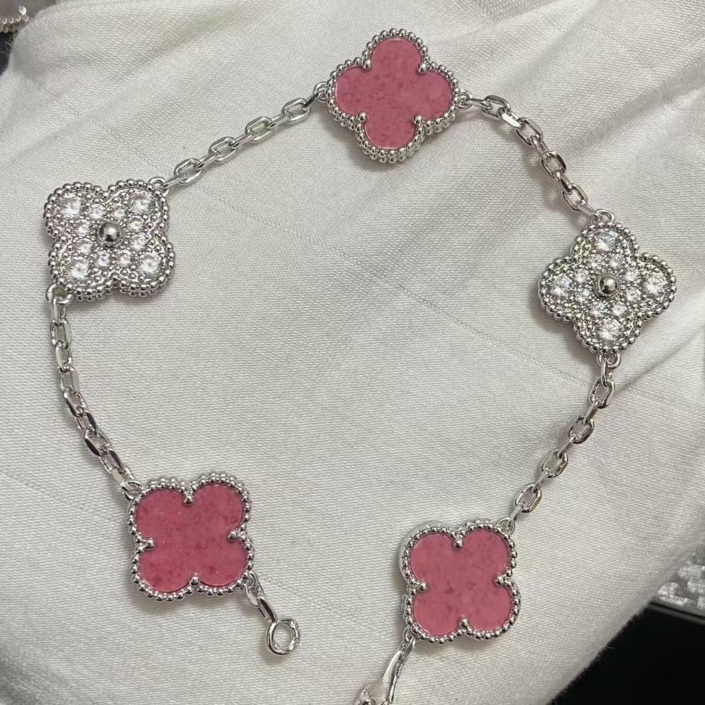 Nuova Versione Bracciale Quadrifoglio Cinque Fiori Agata Rossa Naturale Madreperla Bianca Bracciale da Donna Bracciale Laser