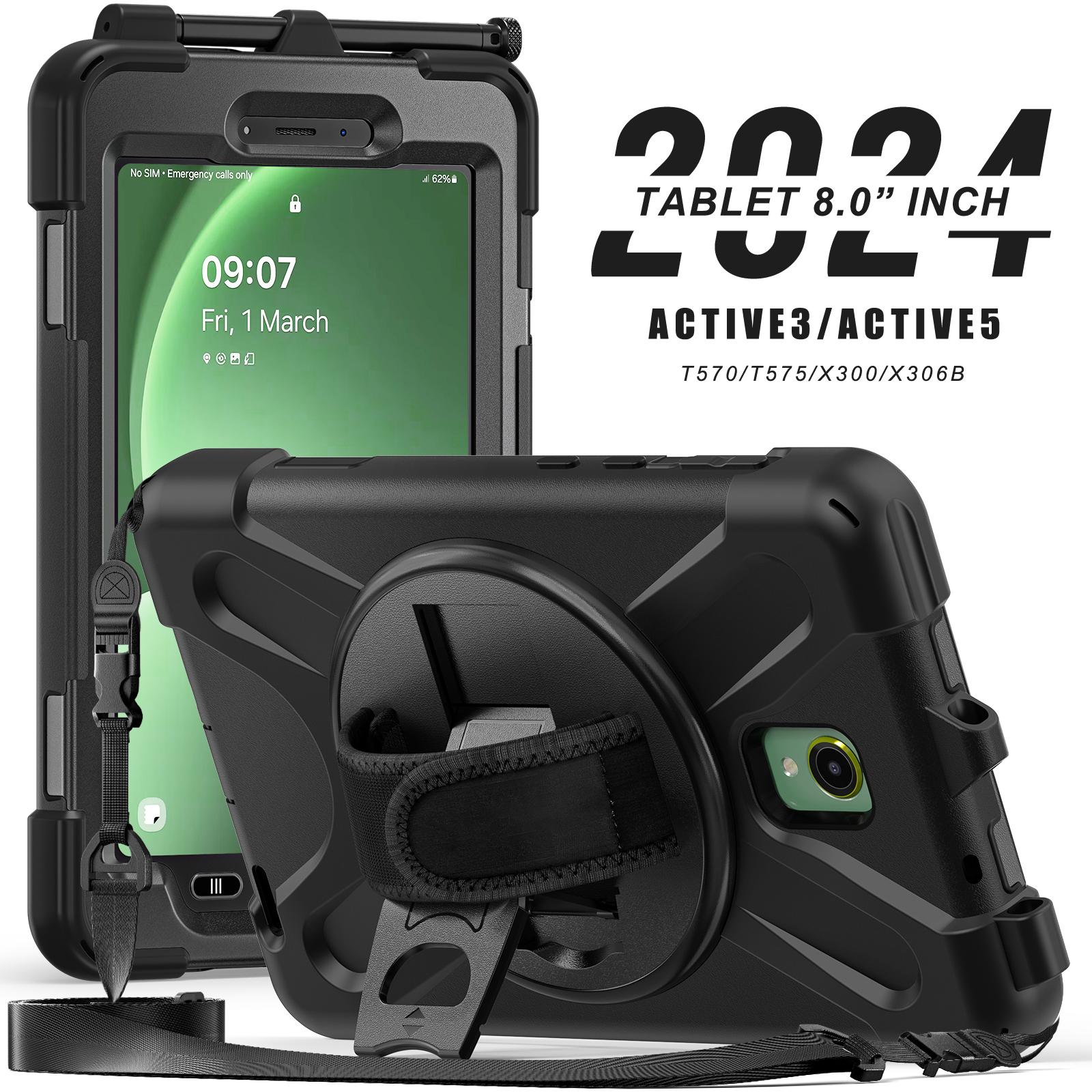 

Case Universal For Samsung Galaxy Tab Active5 2024 Active3 2020 8.0 inch SM-X300 X306B T570 T575 360 Rotating Rugged Stand Cover Active5 SM-X300 306B чёрный