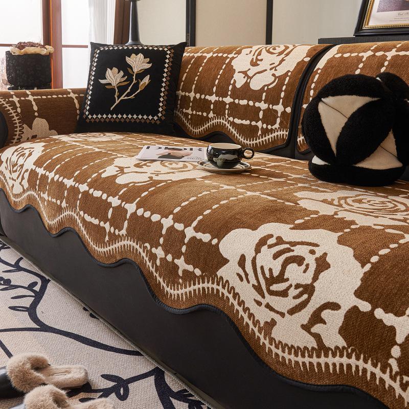 Light luxury special-shaped sofa cushion Chenier four-season universal straight row leather sofa one-piece non-slip seat cushion cover
