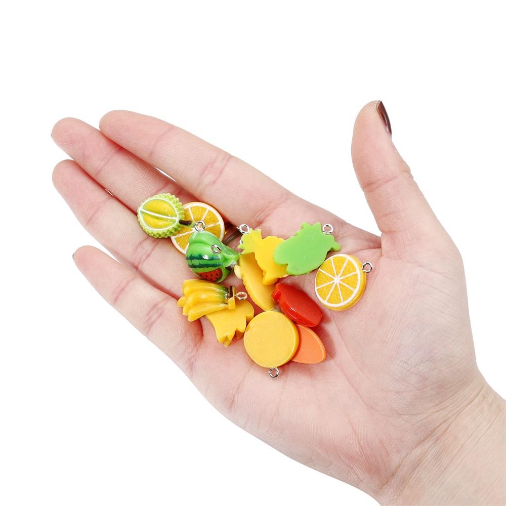 10 Stück/Los Niedliche Gemüse-Früchte Harz-Anhänger Kirsche Orange Erdbeere Halskette Armband Anhänger Für DIY Schmuckherstellung Zubehör