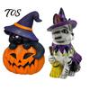Small Witch Decor for Windows Halloween Ornament, Black Cat Pumpkin Shape, Durable Synthetic Resin Compact Statue Weather Resistant Figurine,