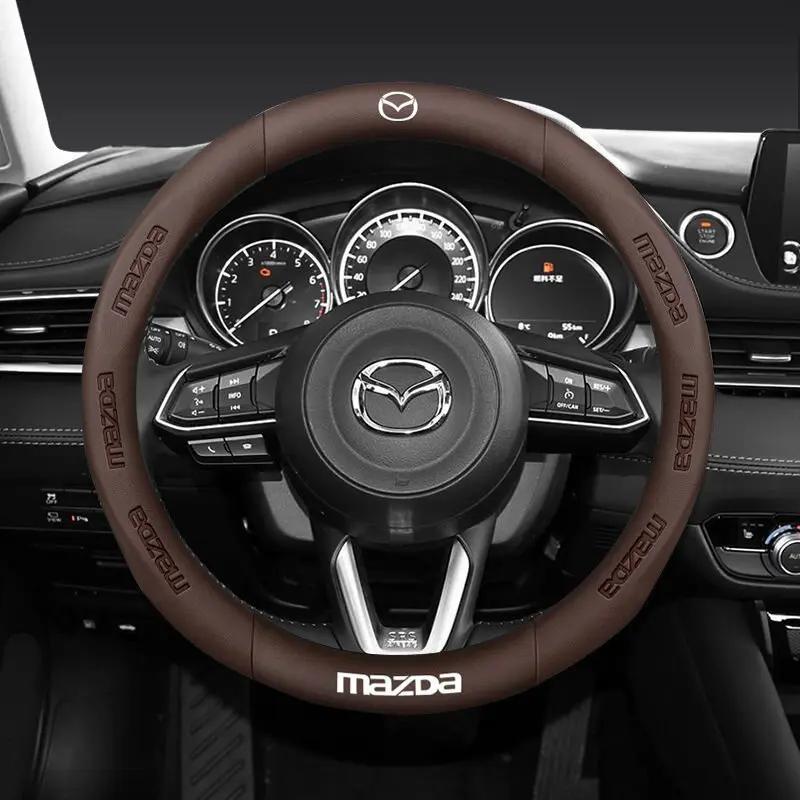 

2025 Горячий Автомобиль 3D Логотип Кожаная Накладка на Руль Для Mazda 2 3 5 6 CX3 CX30 CX5 CX8 CX9 BT50 demio Автоаксессуары кофейный