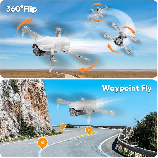 1080P HD Foldable Drone with Camera for Adults & Kids, RC Quadcopter with One-Key Takeoff/Landing, Altitude Hold, Waypoint Flight, 360° Flip, 2