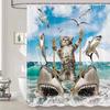 Funny Cat Shower Curtain Fun Animal In Bathtub with Fish Cloth Fabric Shower Curtain Hilarious Pet Bathroom Decor Set with Hooks