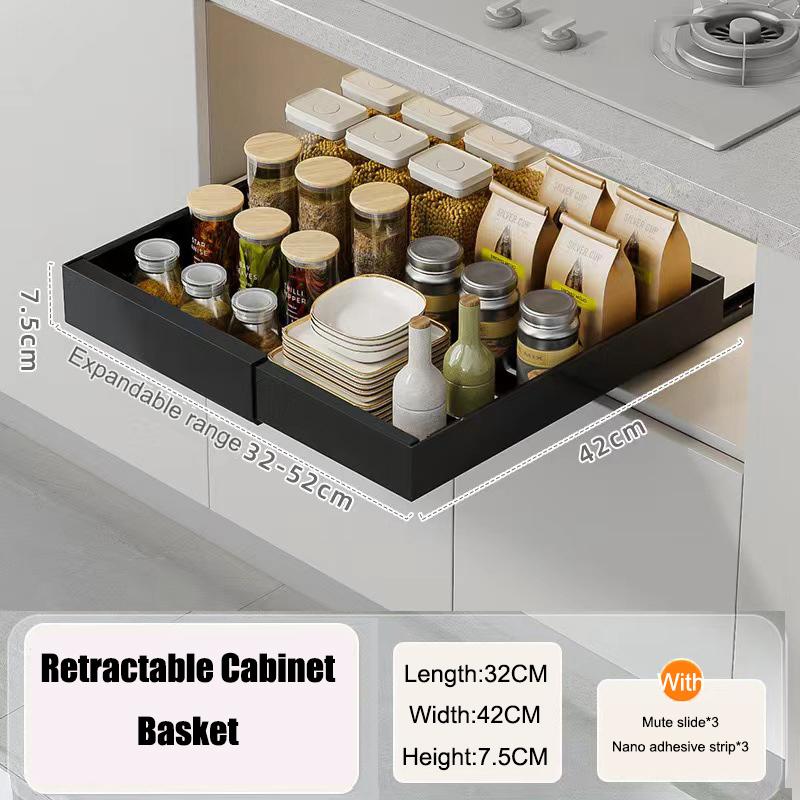 Расширяемая выдвижная кухонная полка для хранения с направляющими, металлическая полка для шкафа без сверления, ящики из углеродистой стали чёрный