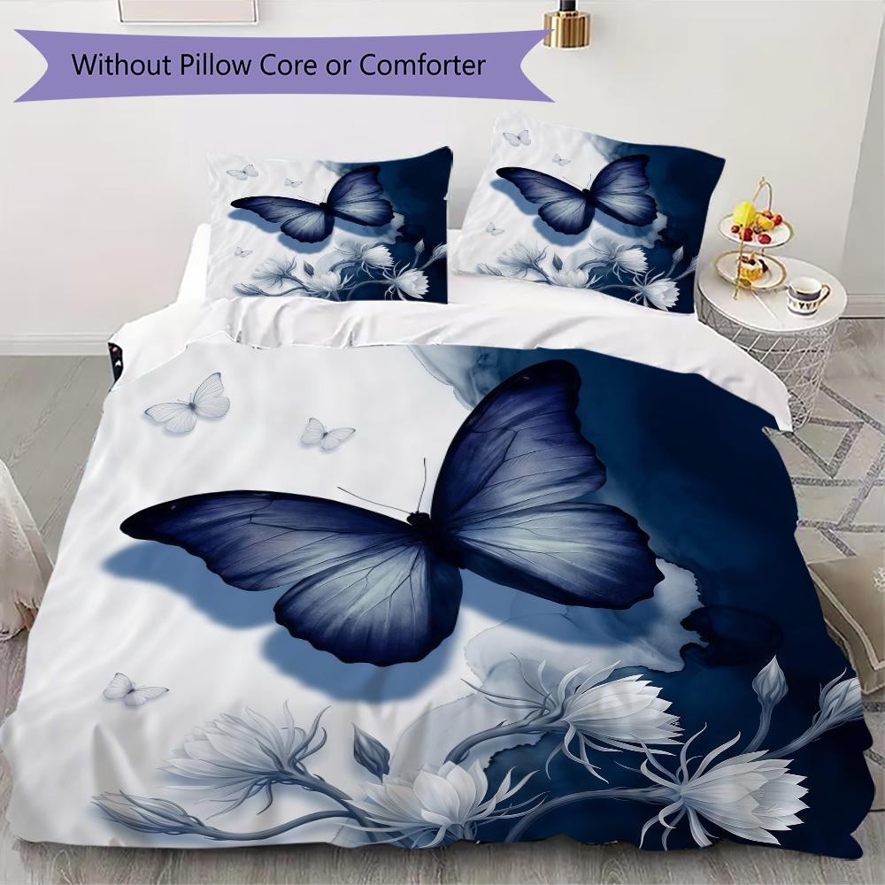 

Blue Butterfly Pattern Bedding uilt Set uilt Cover Pillowcase Home Decoration Birthday Gift (1 * duvet cover + 9 * pillowcase without core) 135x200cm