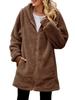 Winter loose plush women's long sleeved hooded zipper cardigan jacket