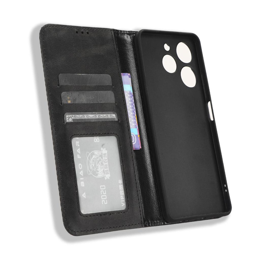 

For TECNO Spark 10 Pro K17 Retro PU Leather Cover Stand Wallet Flip Folio Phone Case Brown