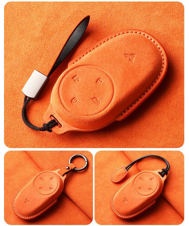 Nezha S/X/GT Electric Vehicle Suede Key Cover - Full Wrap with Buckle, Fits 25 Models