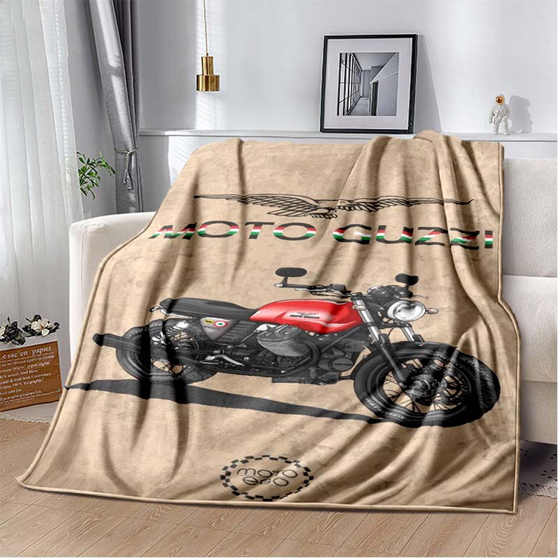 3D Retro Motorcycle G-Guzzi Flannel Printed Blanket Home Sofa Bed Warm Oversized Home Bedding Office Picnic Gift Soft Blanket